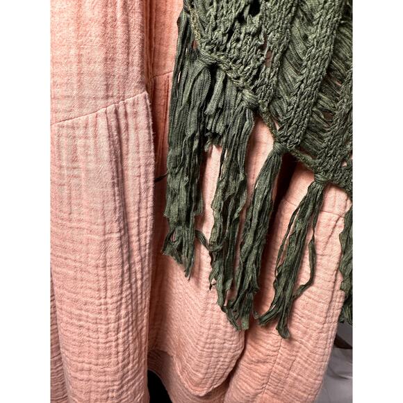 Rock & Roll Denim Olive Green Open Knit Fringe Cardigan Women’s Large Boho - Picture 5 of 11